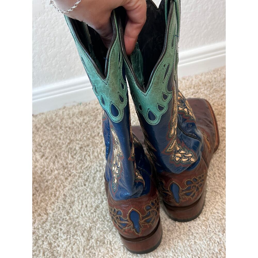 Lucchese Amberlyn Boots Blue Brown Full Quill Ostrich Western Cowgirl size 8 B - Picture 10 of 10